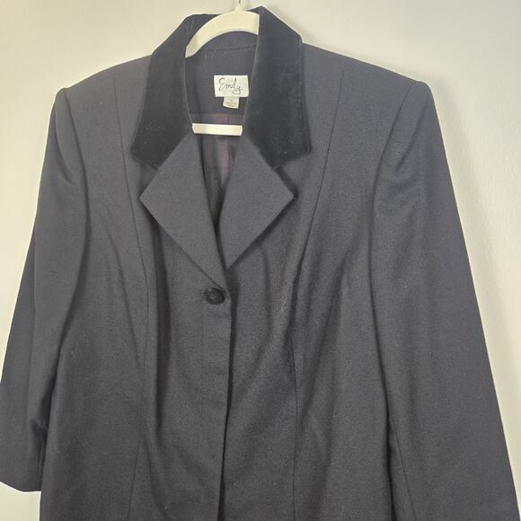 Vintage Emily Wool Tailored Car Coat 14W Academia Black Velvet Collar MOBWIFE - Picture 2 of 11